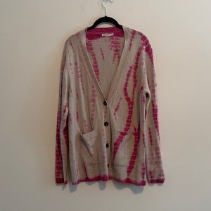 NWOT Unsubscribed 100% Cashmere Cardigan Pink and Grey Tie Dye